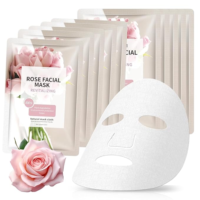 10 Sheets Face Masks Skincare for All Skin Types, Rose Hydrating Face Sheet Masks Suitable for