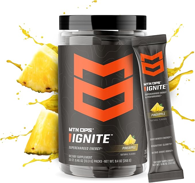 MTN OPS Ignite Trail Packs Energy Drink Powder, Gluten Free Nootropic Supplement Drink Mix, L