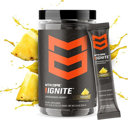 MTN OPS Ignite Trail Packs Energy Drink Powder, Gluten Free Nootropic Supplement Drink Mix, L