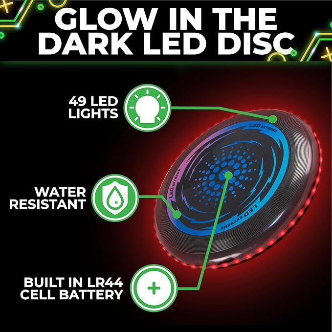 Toysery LED Light Up Fresbee - Glow in The Dark Fresbee for Kids and Adults, Flying Disc Adventure