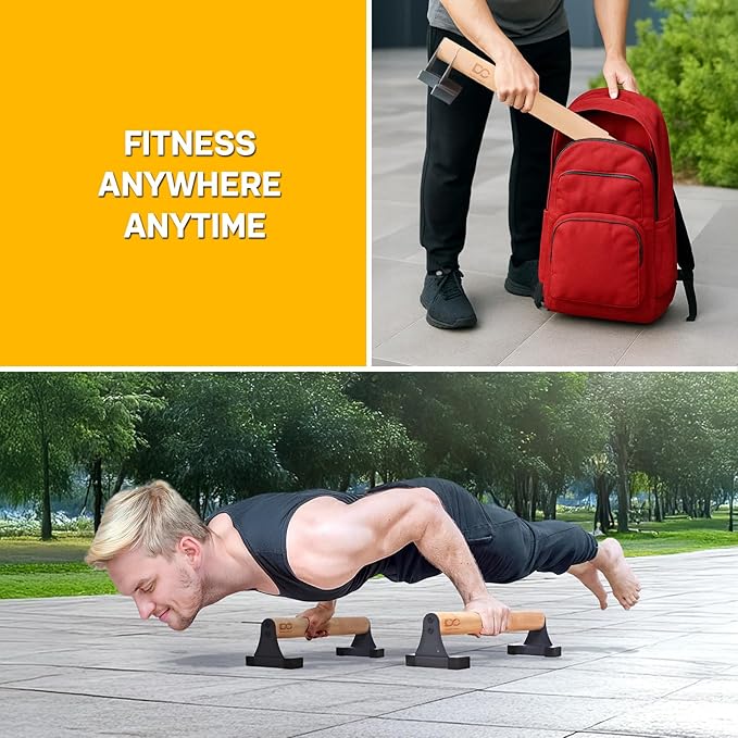 Double Circle Parallettes Push Up Bar with Ergonomic Wooden Handles - Calisthenics Equipment