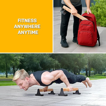 Double Circle Parallettes Push Up Bar with Ergonomic Wooden Handles - Calisthenics Equipment