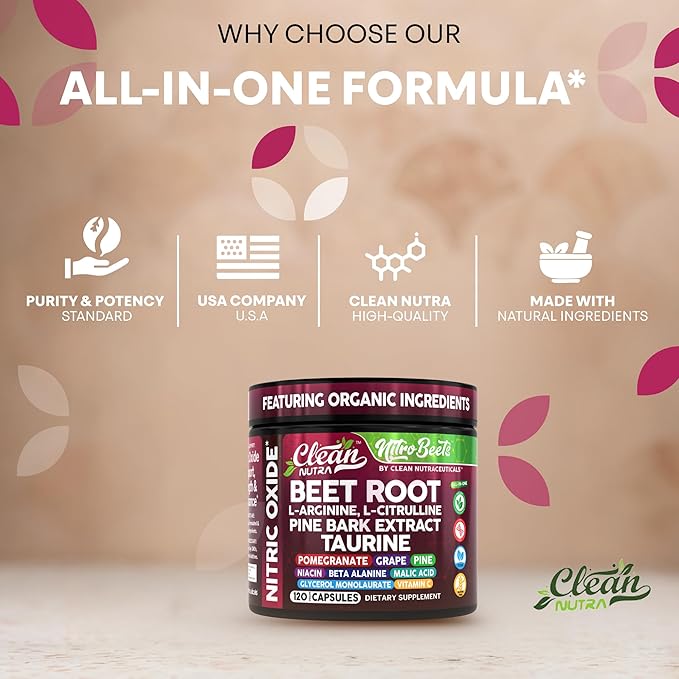 Clean Nutra Organic Beet Root Capsules L Arginine L Citrulline Pine Bark Nitric Oxide Beetroot