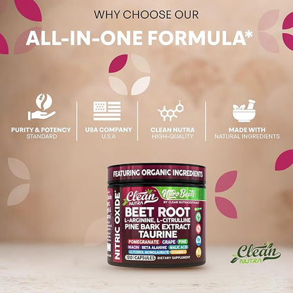 Clean Nutra Organic Beet Root Capsules L Arginine L Citrulline Pine Bark Nitric Oxide Beetroot