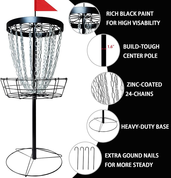 Disc Golf Basket with Discs | Portable Disc Golf Target with Heavy Duty 24-Chains Disc Golf Course