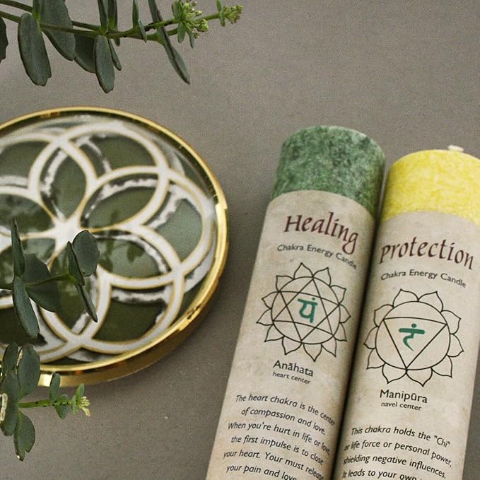 Premium Scented Candle Hand Made Chakra Energy Pillar | 4-pack | Protection, Manipura | Yoga