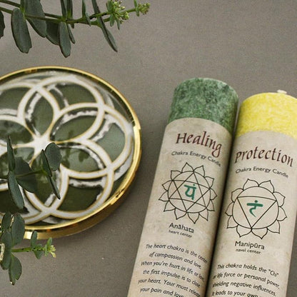 Premium Scented Candle Hand Made Chakra Energy Pillar | 4-pack | Protection, Manipura | Yoga