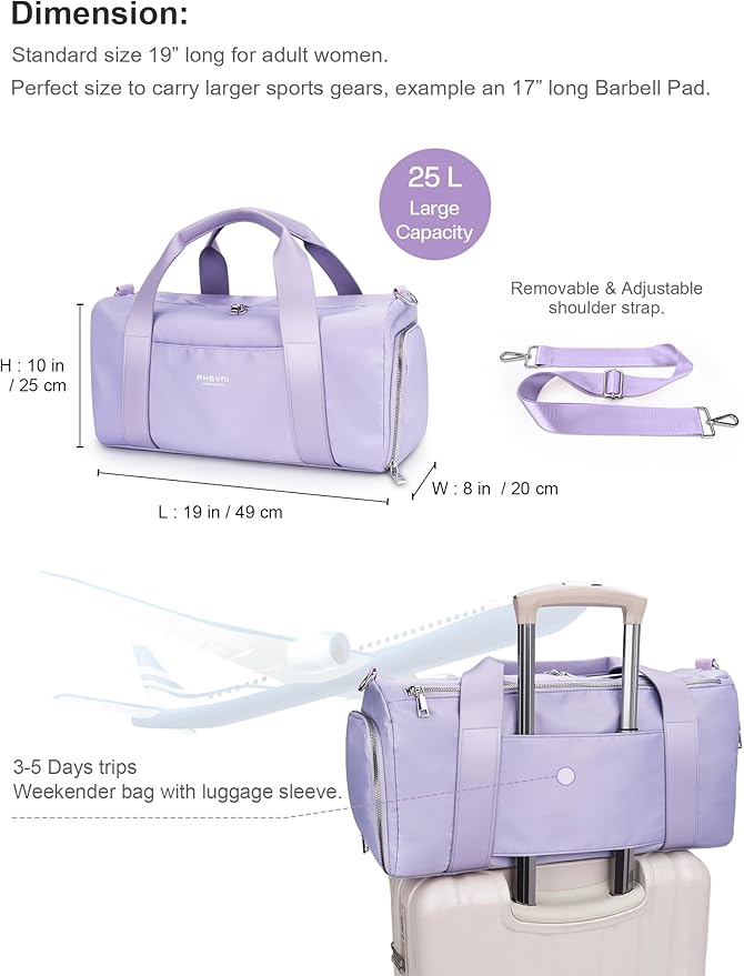 Gym Bag for Women Girls with Shoe Compartment & Wet Pocket - Duffle Bag for Travel Sports Fitness