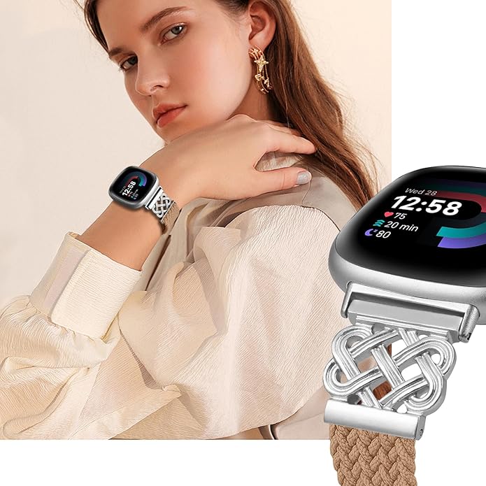 Braided Band Compatible with Fitbit Versa 4 Bands for Woman/Versa 3/Sense 1/Sense 2 Band, Magnetic