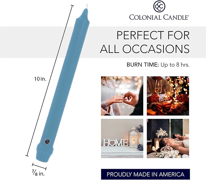Colonial Candle Unscented Taper Candle, Classic Collection, Wedgewood, 10 in, Pack of 12 - Up to 8