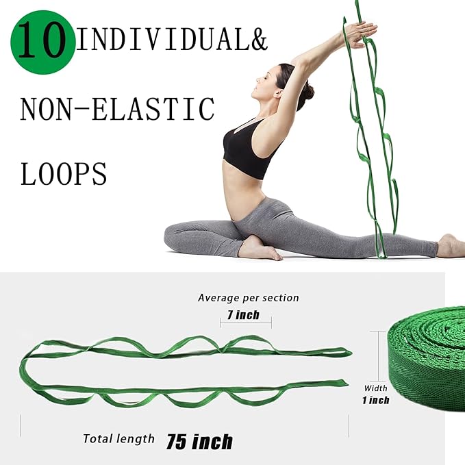 Stretching Strap Yoga Strap with Loops, Stretch Straps for Physical Therapy, Non-Elastic Exercise