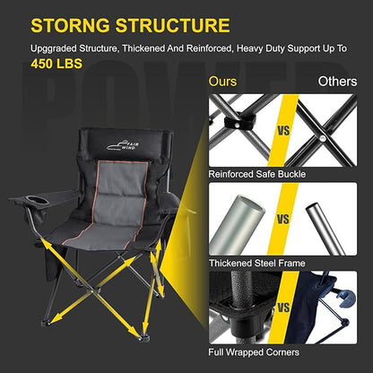 FAIR WIND Oversized Padded Camping Chair with Footrest Stool Set Heavy Duty Support 300 LBS Cooler