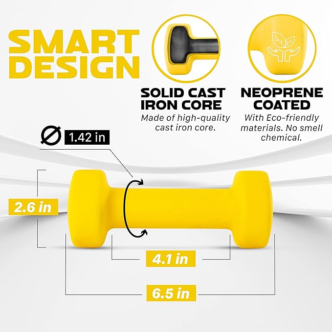 Yes4All Neoprene Coated Dumbbell Hand Weight Sets of 2 - Multiple Weight Options with 15 Colors