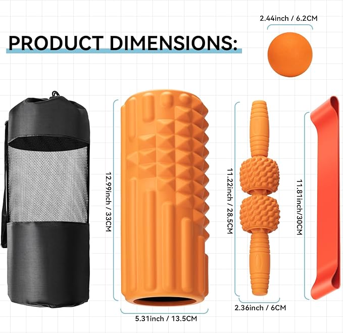 5 in 1 Foam Roller Set, High Density Fitness Exercise Foam Roller for Deep Tissue Muscle Massage