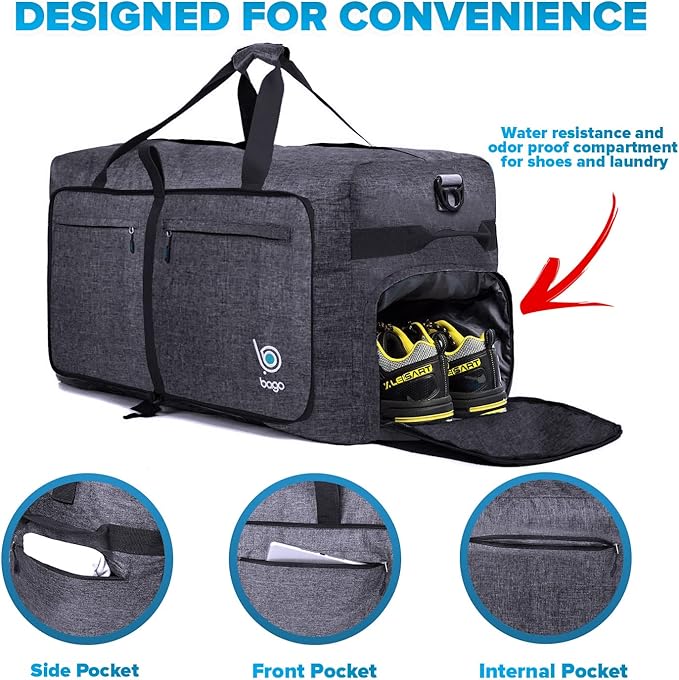 Bago Large Foldable Duffel Bags for Traveling Women & Men - 100L Packable Duffle Bag for Travel
