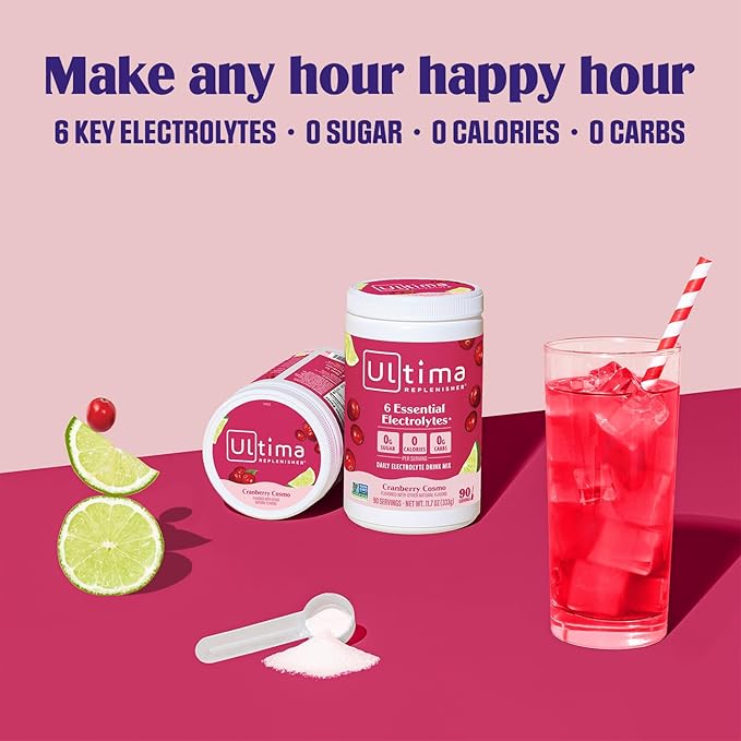 Ultima Replenisher Daily Electrolyte Powder Drink Mix – Sugar Free – Cranberry Cosmo, 90 Servings