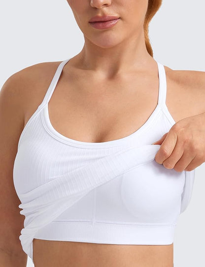 CRZ YOGA Seamless Workout Tank Tops for Women Racerback Athletic Camisole Sports Shirts with Built