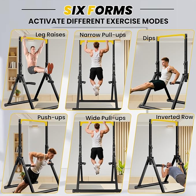 DOBESTS Foldable Power Tower Pull Up Bar Dip Station Adjustable Multifunction Workout Pull Up Tower