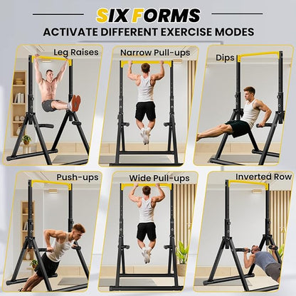 DOBESTS Foldable Power Tower Pull Up Bar Dip Station Adjustable Multifunction Workout Pull Up Tower