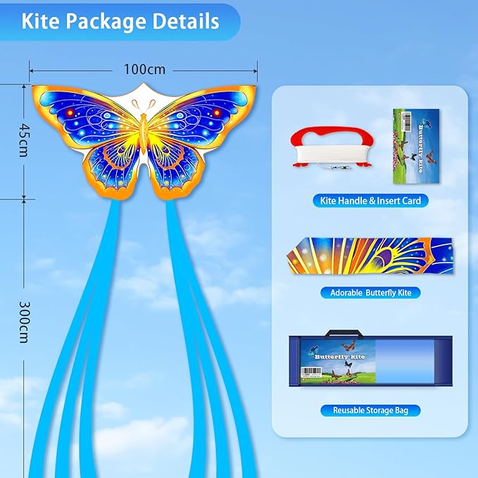 Butterfly Kites for Kids & Adults, Easy to Fly Design with Long Tail for Stability, for Kids Ages