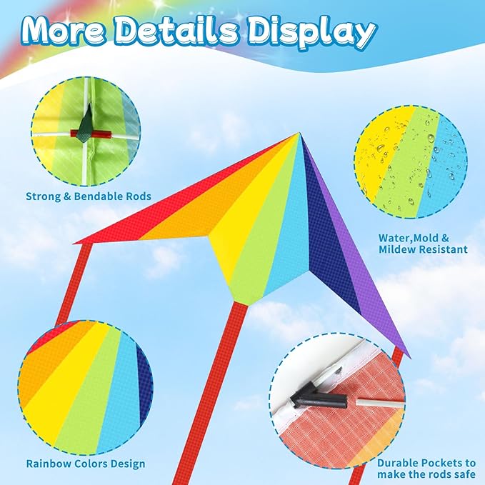 5 Pack Kites for Kids & Adults, Rainbow Butterfly Kite Delta Kites for Kids Age 4-8 8-12, Easy to