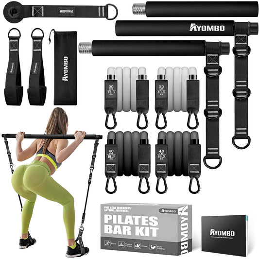 Ayombo Pilates Bar, Multifunctional Pilates Bar Kit with Resistance Bands, Adjustable Fitness