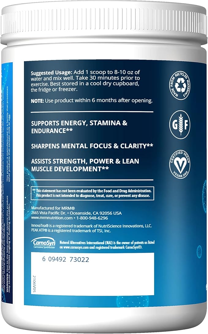 MRM Nutrition Driven Pre-Workout Powder | Mixed Berry Flavored | 125mg Caffeine | Pure Ingredients|