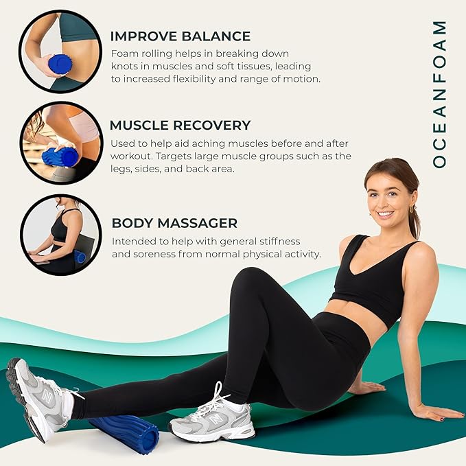 Oceanfoam Ripple Travel Foam Roller (11" x 3.35") Firm Mini Foam Roller for Physical Therapy, Deep