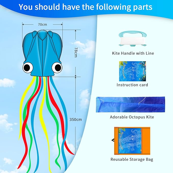Xida Octopus Kite for Kids Ages 4-8, Professional Kites for Beginners and Adults, Easy to Fly Beach