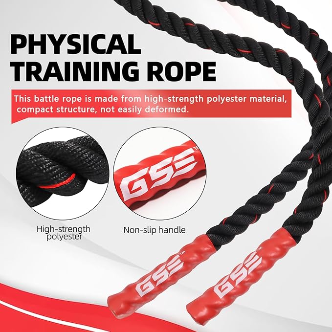 GSE Games & Sports Expert Gym Battle Rope, Heavy-Duty Workout Ropes for Indoor & Outdoor Workout