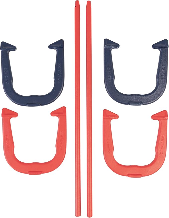 Triumph Forged and Steel Horseshoe Set Complete with 4 Horseshoes, 2 Stakes - Patriotic or Blue and