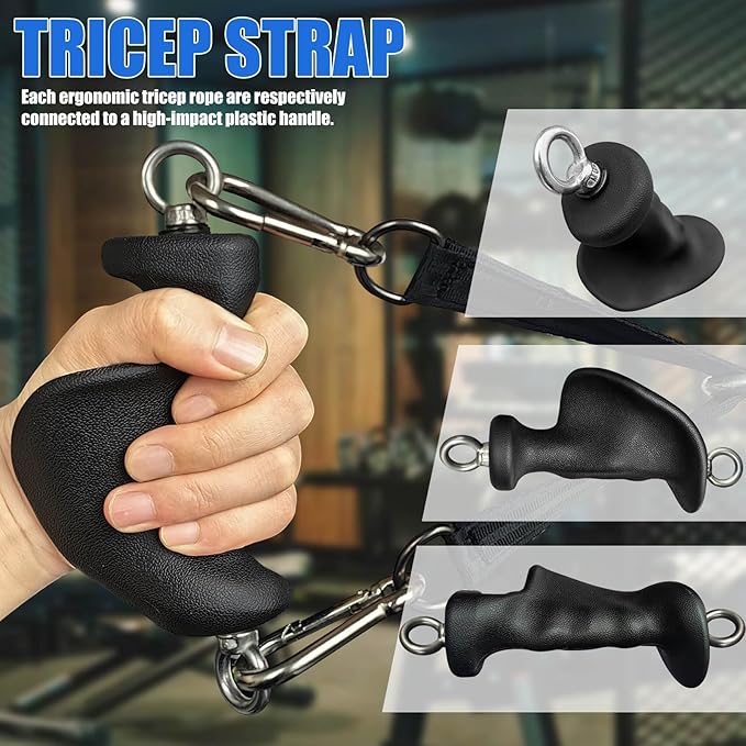 Ergonomic Tricep Rope Pulldown Attachments, Upgraded 27 32 40 & 47 Inch Extra Long Triceps Rope