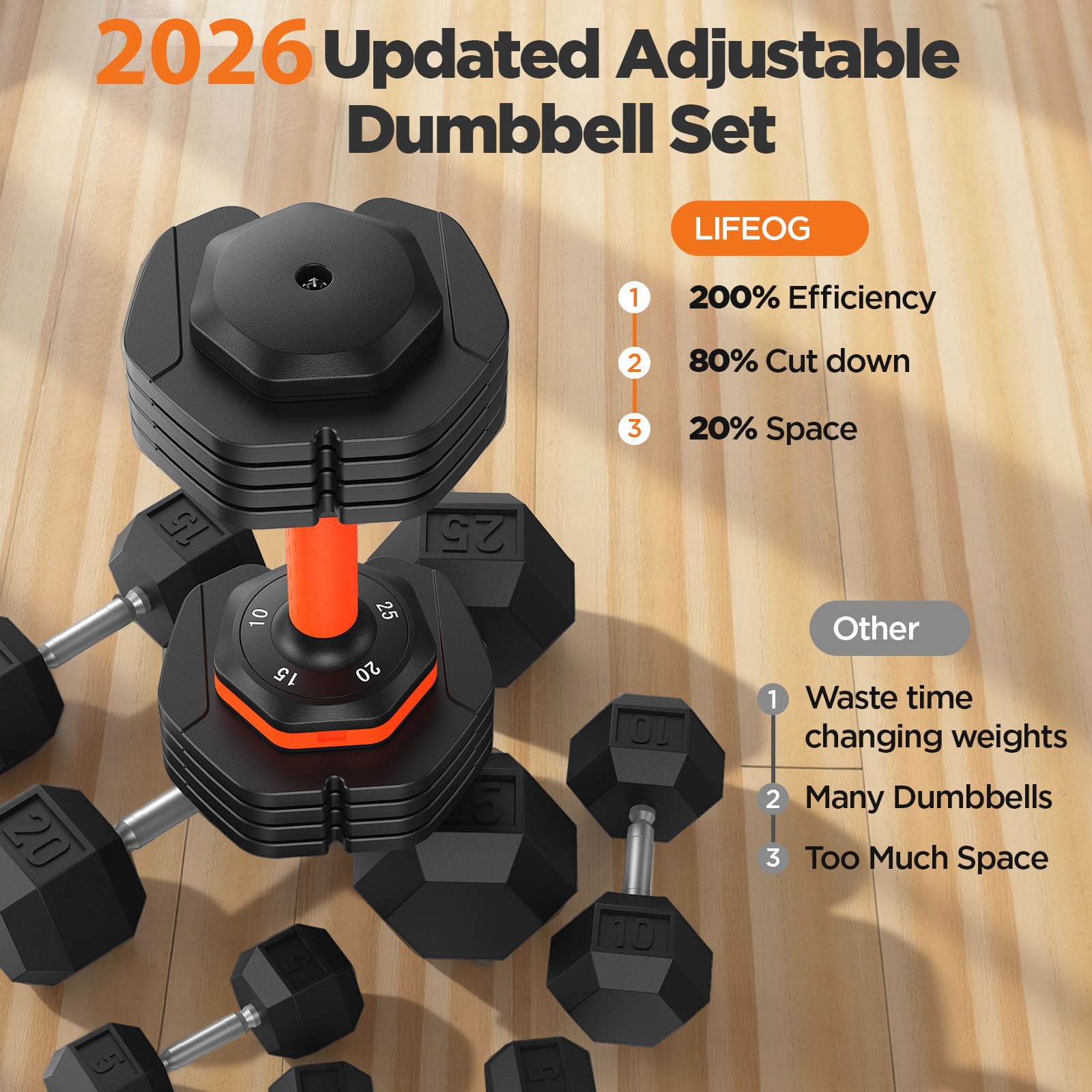 2026 Updated Adjustable Dumbbell Set of 2, 5-in-1 Weights Dumbbell Set with Storage Box, 25lbs