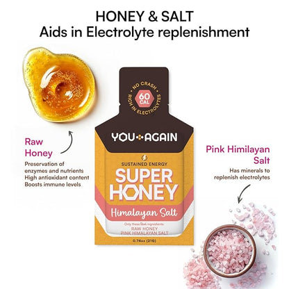 You Again Super Honey Clean Energy Gel, Honey & Himalayan Salt | Electrolyte Replenishment Running