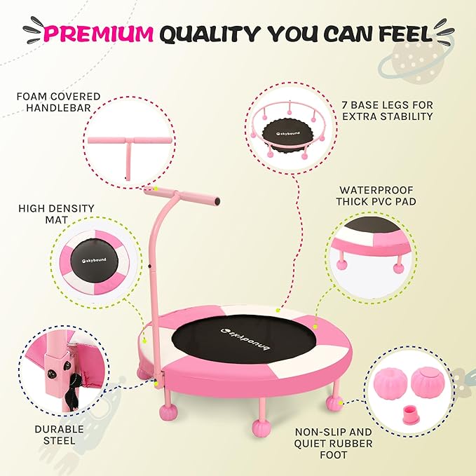 SkyBound 36 Inch Indoor Trampoline for Kids - Kids Trampoline Indoor with Handle - Toddler
