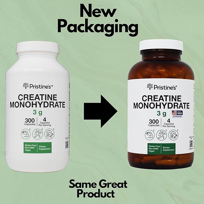 PRISTINE'S Creatine Monohydrate Capsules for Women & Men - NSF Certified 75 Day Supply 3G Muscle