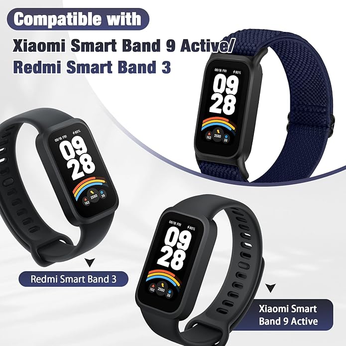 2 Pack Elastic Bands Compatible with Xiaomi Smart Band 9 Active Women Men, Soft Nylon Replacement