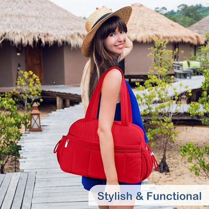 TOPDesign Travel Duffel Bag for Women, Puffer Gym Bag Sports Tote with Wet Pocket, Carry On