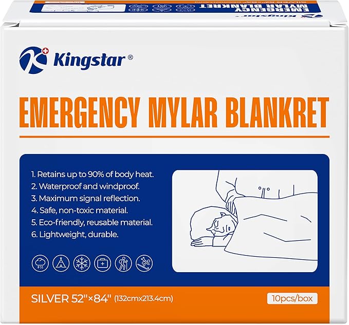 Emergency Blankets (10 Packs, 84" L x 52" W) Mylar Thermal Blankets for Survival and