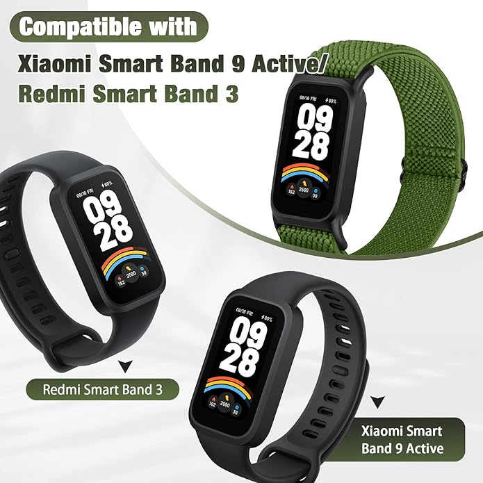 2 Pack Elastic Bands Compatible with Xiaomi Smart Band 9 Active Women Men, Soft Nylon Replacement