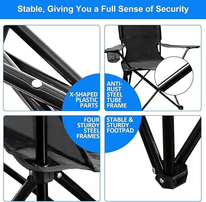 Folding Camping Chair, 225lb Capacity, Includes Cup Holder & Side Storage Bag, 5.5lbs Portable for