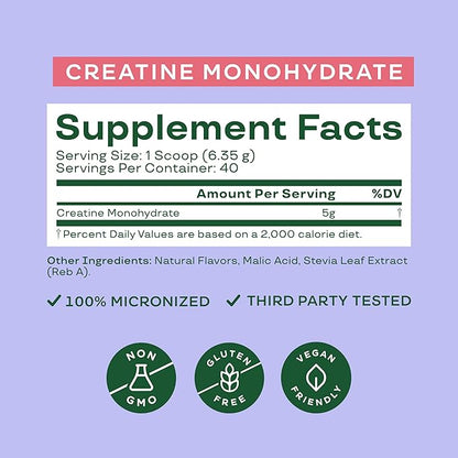 Bloom Nutrition Creatine Monohydrate Powder, 5g Micronized Creatine per Serving, Supports Muscle