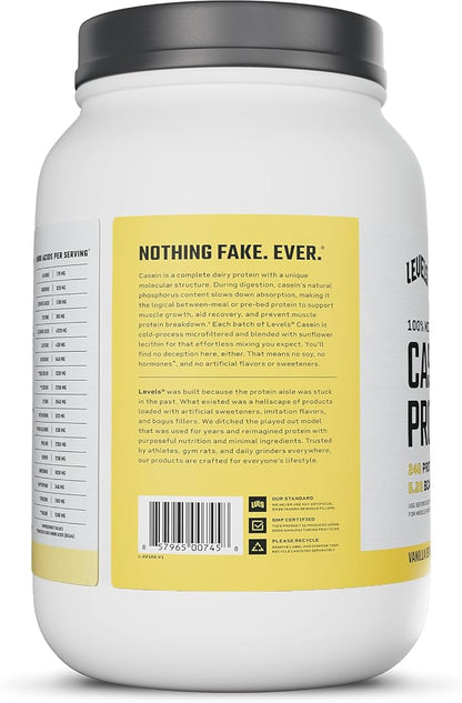 Levels 100% Micellar Casein Protein, Hormone Free, Vanilla Bean, 2LB