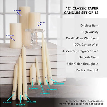 Colonial Candle Unscented Taper Candle, Classic Collection, Indigo, 12 In, Pack of 12 - Up to 10