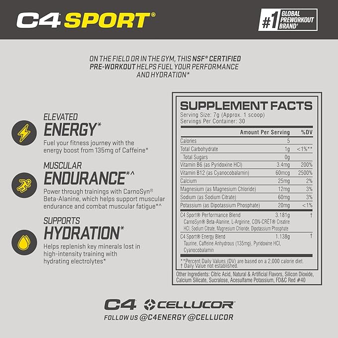 Cellucor C4 Sport Pre Workout Powder Fruit Punch - NSF Certified for Sport | 30 Servings, Packaging
