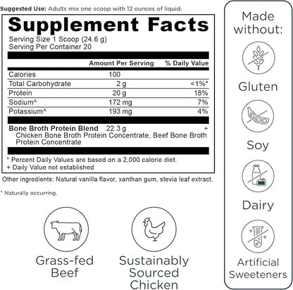 Ancient Nutrition Grass Fed, Cage Free, Bone Broth Protein Powder, 20g Protein, Hydrolyzed Collagen