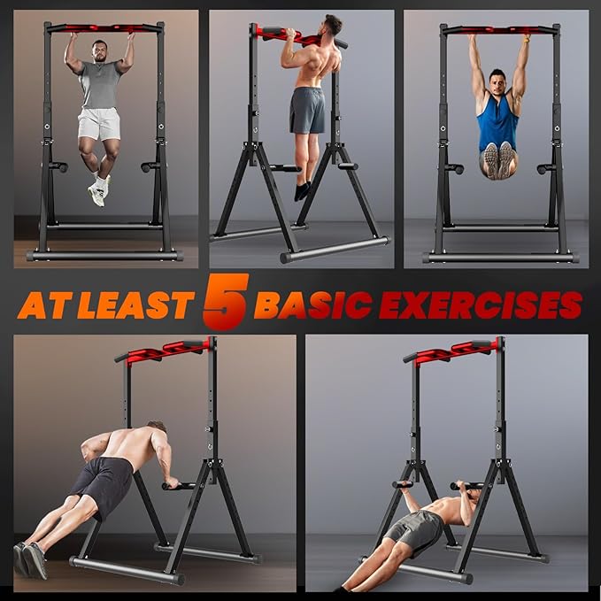 Power Tower Pull Up Dip Station Foldable, Pull Up Bar Station Adjustable, Multi-Function Home Gym