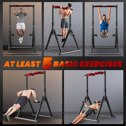 Power Tower Pull Up Dip Station Foldable, Pull Up Bar Station Adjustable, Multi-Function Home Gym