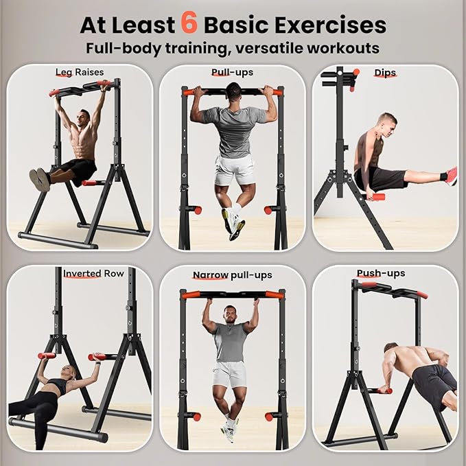Power Tower Pull Up Dip Station Foldable, Pull Up Bar Station Adjustable, Multi-Function Home Gym