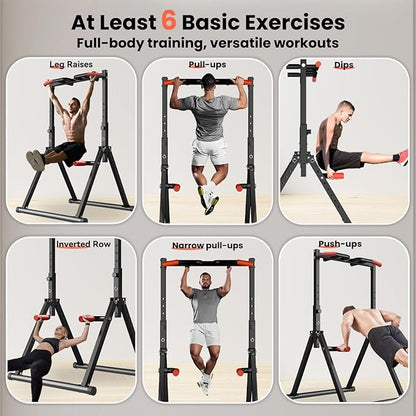 Power Tower Pull Up Dip Station Foldable, Pull Up Bar Station Adjustable, Multi-Function Home Gym